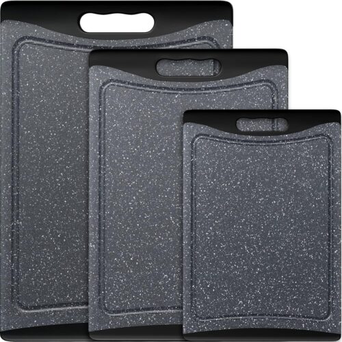 Extra Large Cutting Boards, Plastic Cutting Boards for Kitchen (Set of 3) Cutting Board Set Dishwasher Chopping Board with Juice Grooves Easy-Grip Handles, Dark Grey