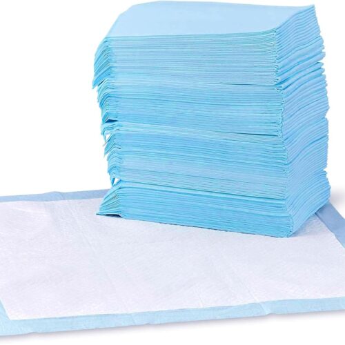 Leak-Proof Dog and Puppy Potty Training Pee Pads with Quick-Dry 5-Layer Super Absorbent Design, Regular Size 22 x 22 inch, Blue & White, 100 Count