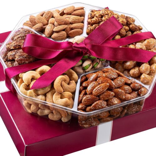 Holiday Nuts Gift Basket – Assortment of Sweet & Roasted Salted Gourmet Nuts – Food Gift Box for Him, Husband, Christmas, Fathers Day, Mothers Day, Sympathy, Family, Men & Women