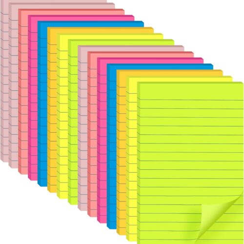 (15 Pads) Lined Sticky Notes 4×6 in Post, 7 Bright Colors with Lines Self-Stick Note Pad it, Strong Adhesive, Big Rectangular Sticky Pads for Office, Home, School, Meeting
