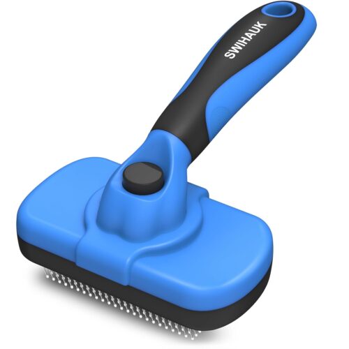 Self Cleaning Slicker Brush – Skin Friendly Deshedding Grooming Tool for Dogs & Cats, Suitable for Shedding & Haired Pets, with Pet Supplies Accessories, Blue